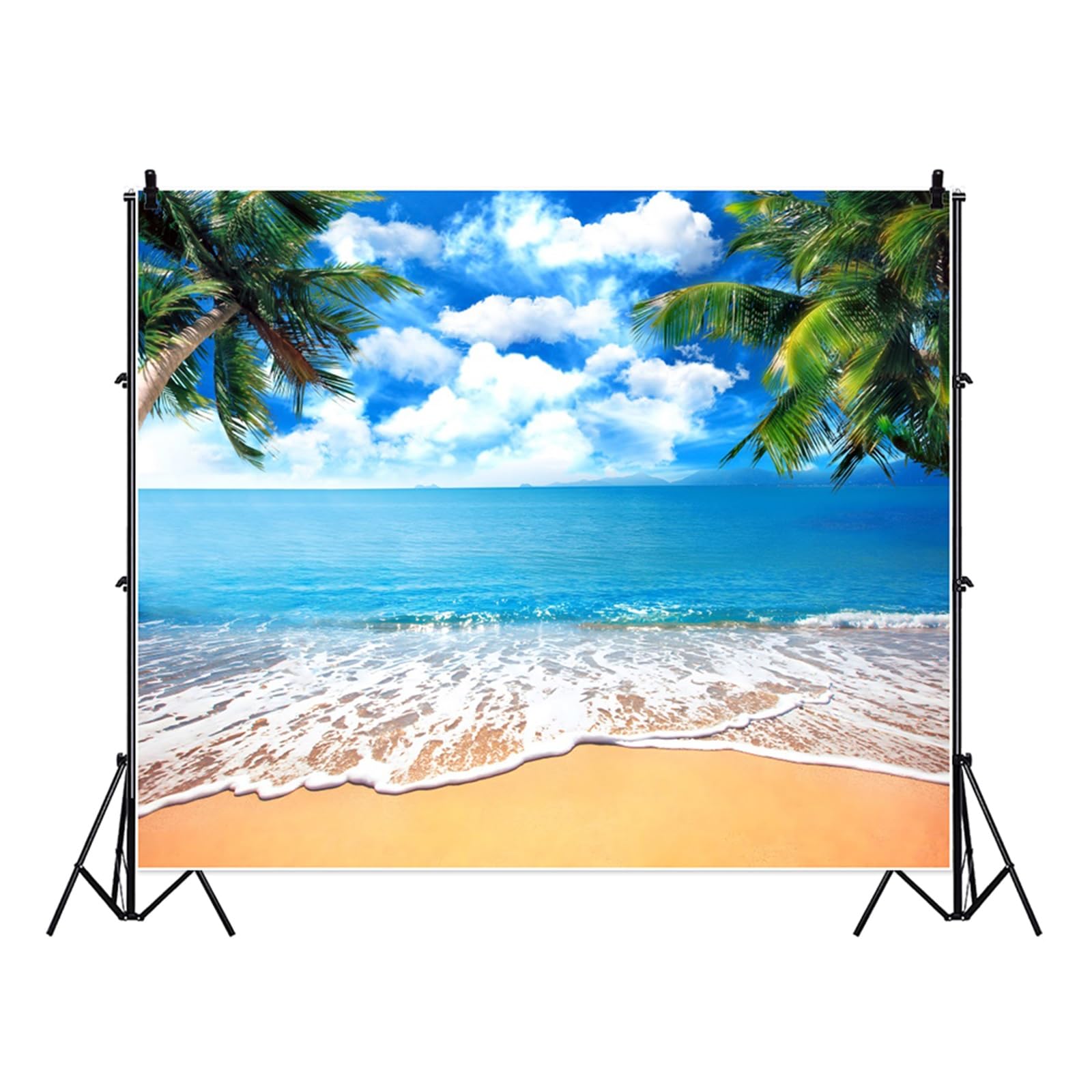 ZJRBJB 10x8ft Summer Beach Backdrop Hawaiian Ocean Tropical Luau Party Decorations Aloha Sea Surfboard Holiday Island Background Blue Sky and White