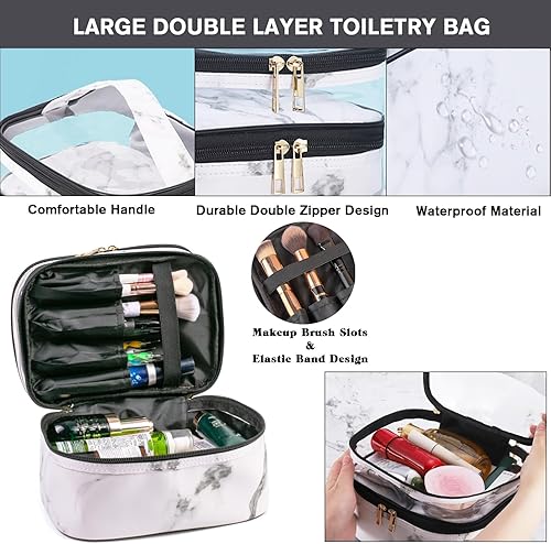 Miniatura 9 de FITINI Bolsas de maquillaje de doble capa de almacenamiento de viaje para cosméticos, organizador de maquillaje, bolsas de aseo resistentes al agua
