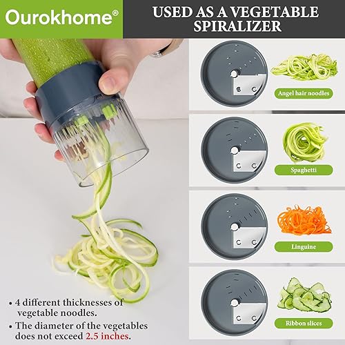 Miniatura 3 de Ourokhome Cortador Picador de Cebolla con Recipiente, Cortador Manual de Alimentos con Espiral de Verduras de Mano, Rebanadora Mandolina de Verduras