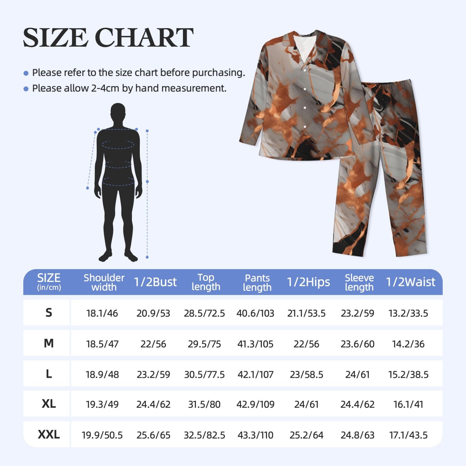 Herren-Pyjama-Set mit Marmor-Textur, Kupferspritzer-Druck, langärmelig, zweiteilig, Hauskleidung, bequeme Nachtwäsche, Nachtwäsche