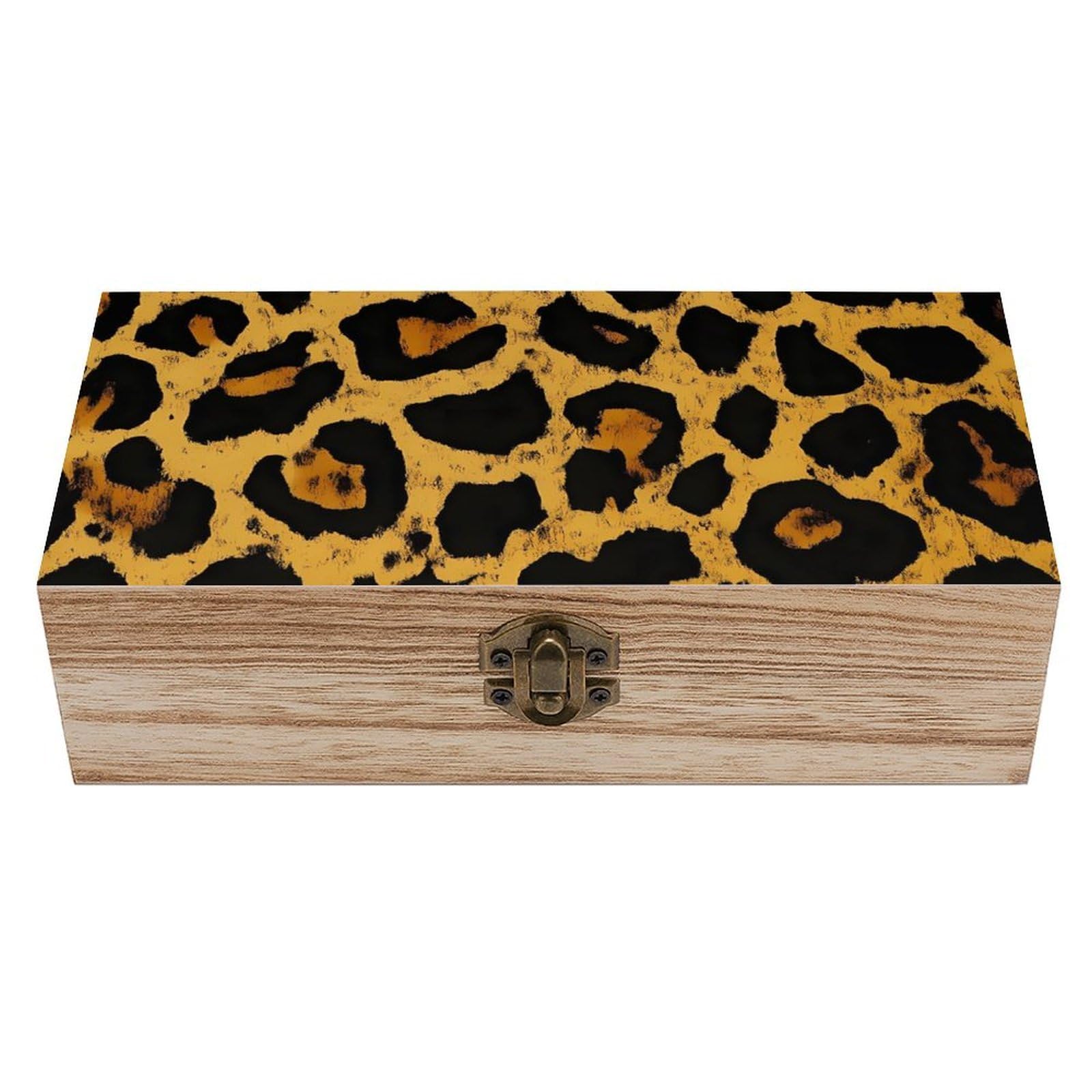 HLBSDM Leopard Painting Retro Wooden Storage Box Jewelry Art Gift Boxs Decorative Keepsake Boxes