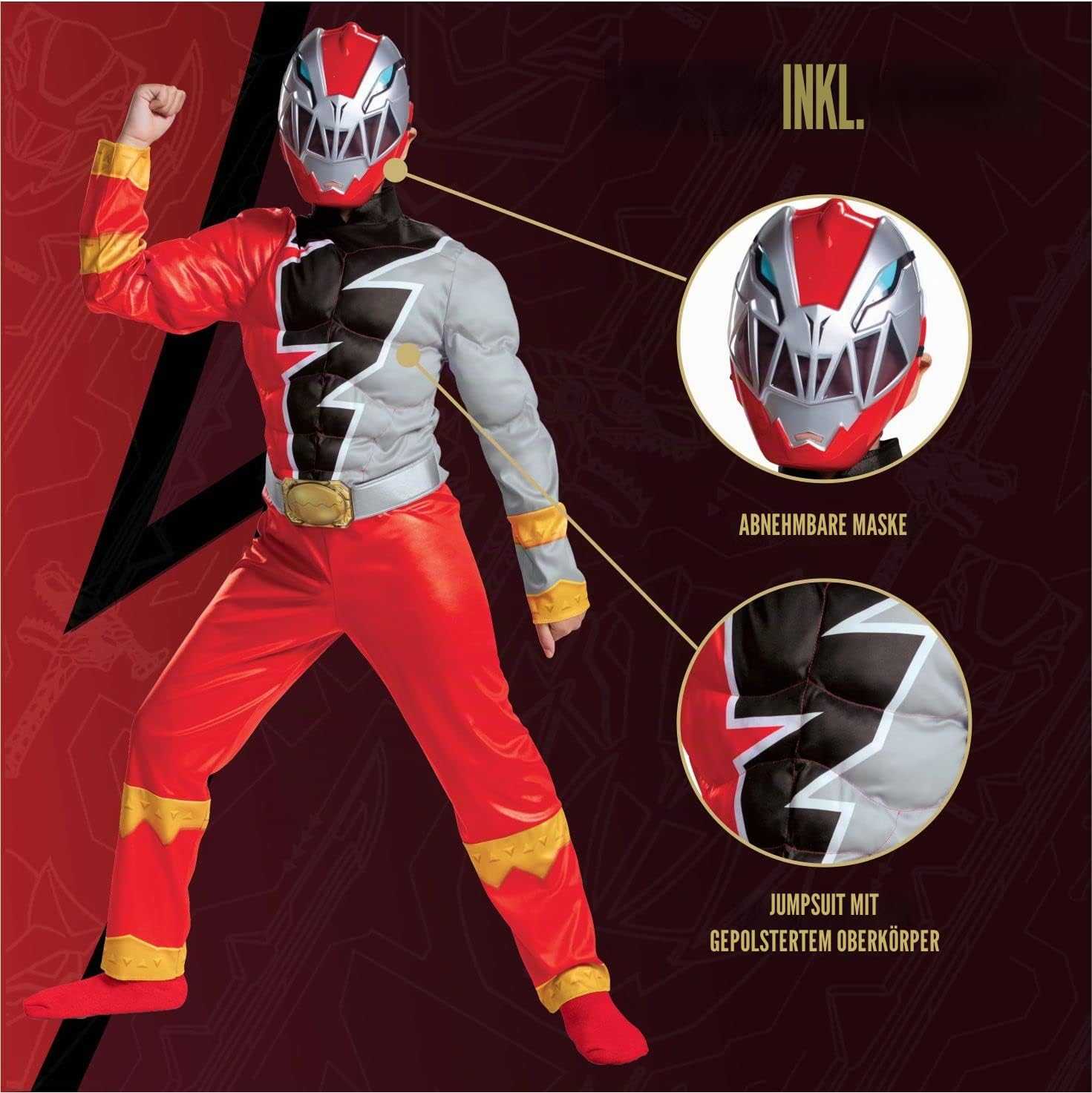 Disguise Offizielles Power Rangers Kostüm Kinder Rot Power Rangers Dino Fury Kostüm Faschingskostüme Kinder S