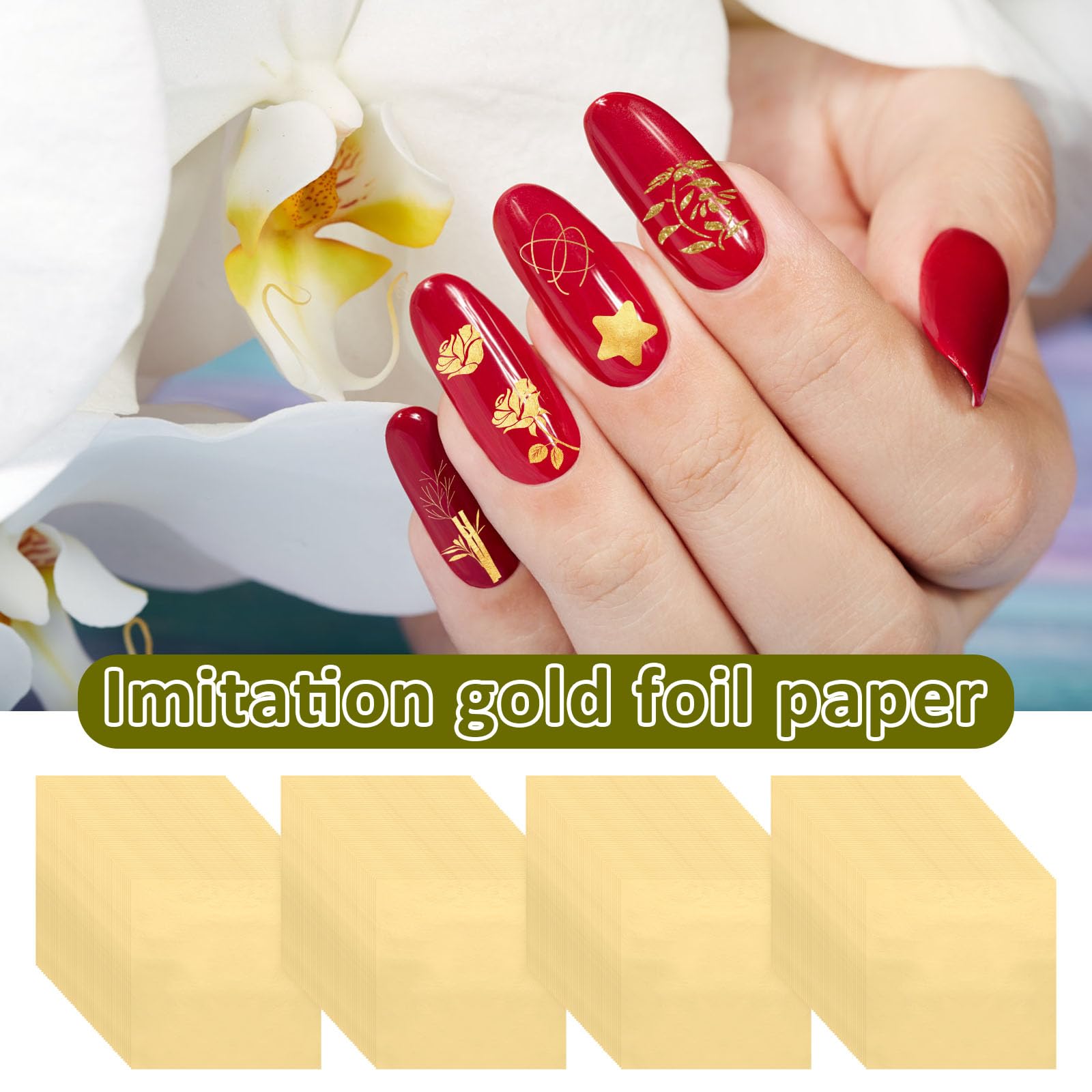 Gold Leaf Sheets, Vibrant Color Gold Foil Sheets, Easy to Use Embossing Foil Sheets, Soft Foil Craft Sheets, Metallic Leaf Sheets for DIY Art Decoration Nails Handicrafts Bronzing (Gold, 200 Pcs)
