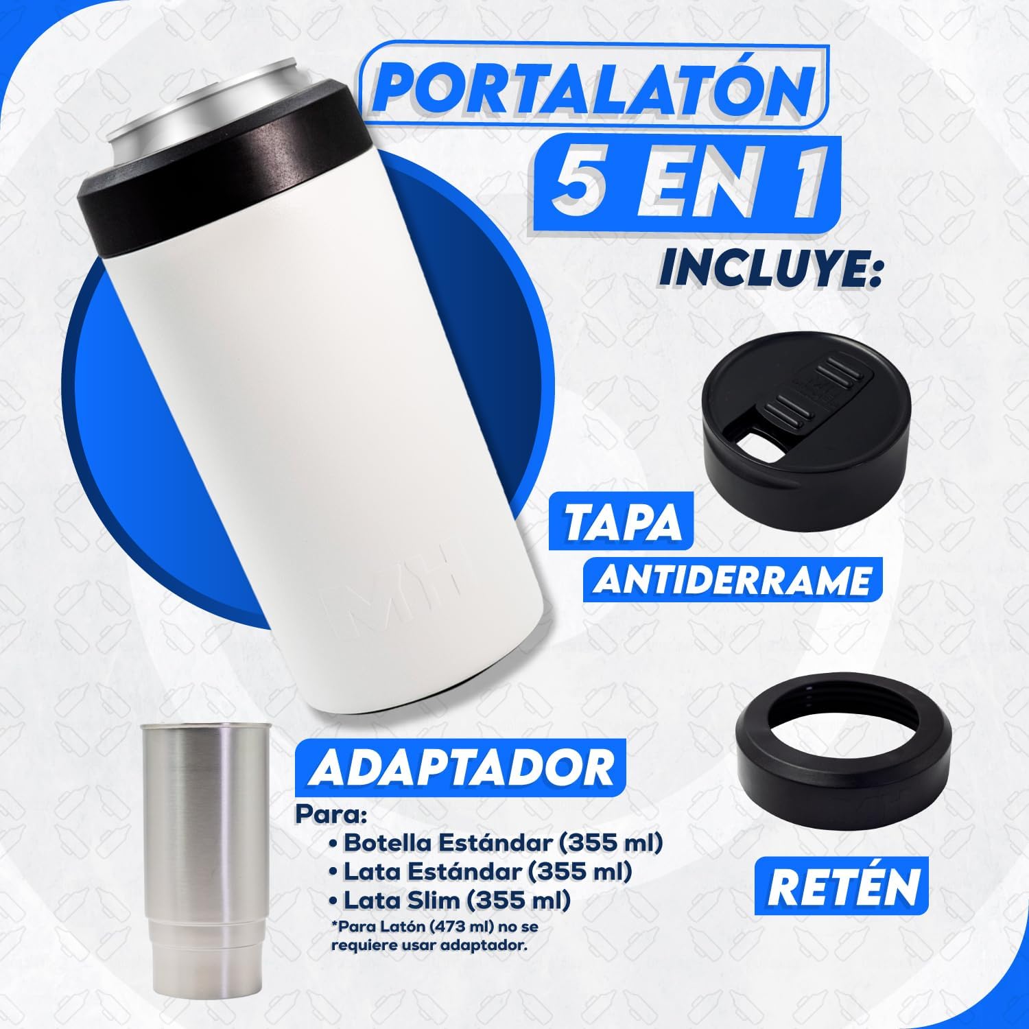 Brass 5in1 Master Holder Can Holder Bottle Holder 16oz (White)