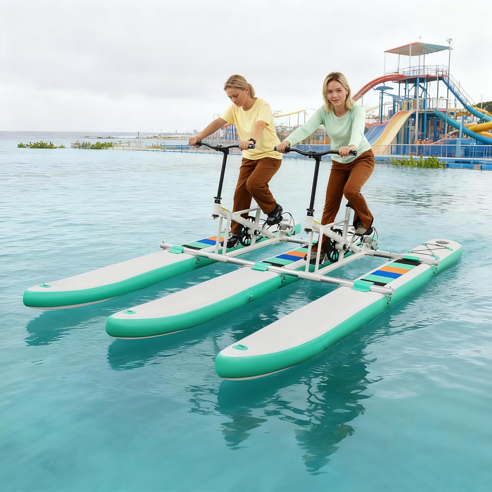 Bicicleta de agua para 2 personas, inflable con una capacidad de carga de 180 kg, barco inflable de dos plazas con asientos ajustables, bote inflable a pedales