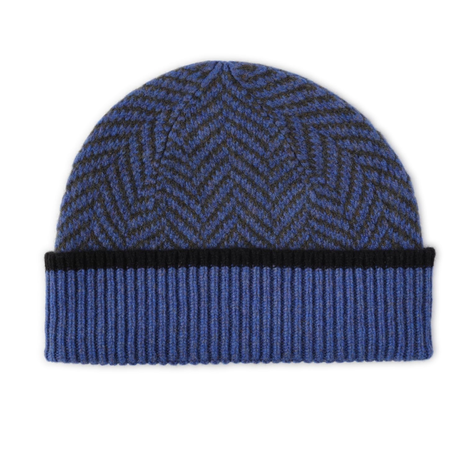 The Cashmere Choice Men's 2404 Blue Beanie Hat Lambswool Herringbone Patterned - Nairn (2404 Blue)