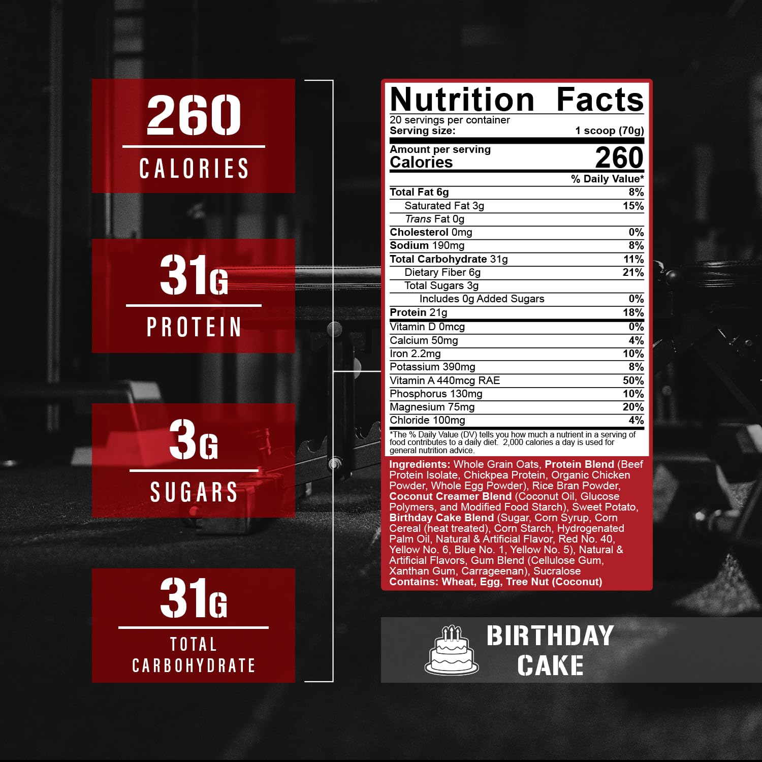 5% Nutrition Rich Piana Real Carbs + Protein | Clean Mass Gainer Meal Replacement Protein Powder | Carbohydrate for Pre Workout/Post-Workout Recovery Meal | 3 lb, 20 Srvgs (Birthday Cake + Protein)
