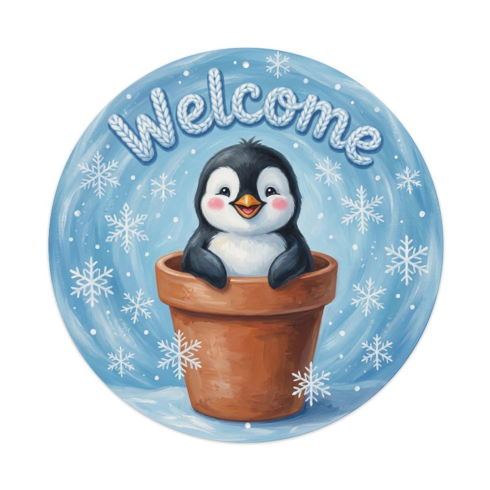 Metal Tin Sign Welcome Penguin Snowflakes