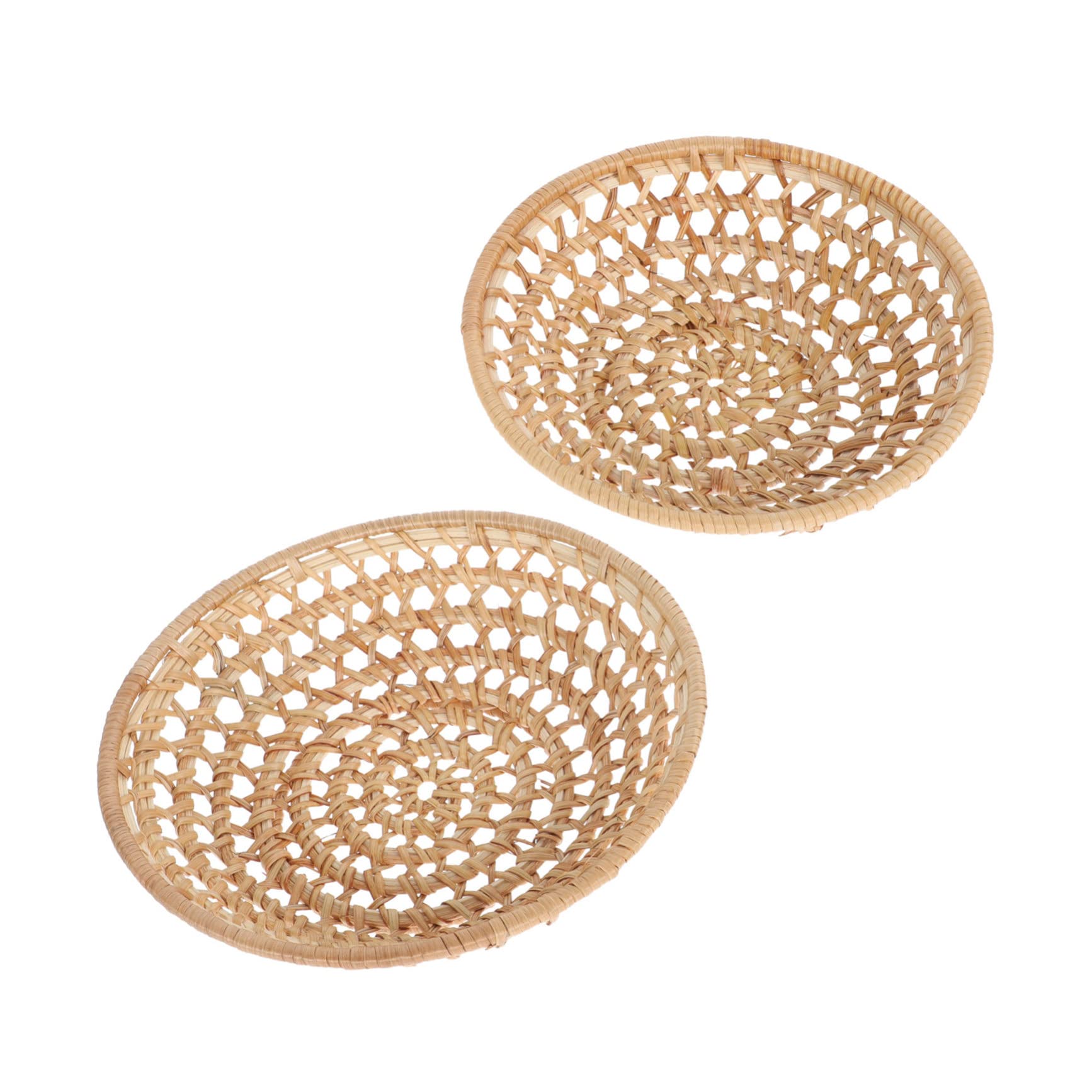 OFFSCH 2pcs Rattan Fruit Basket Storage Basket Breakfast Serving Tray Holder Wire Fruit Basket Rattan Dessert Container Circle Tray Veggie Tray Decorative Baskets Fruit Container Yellow