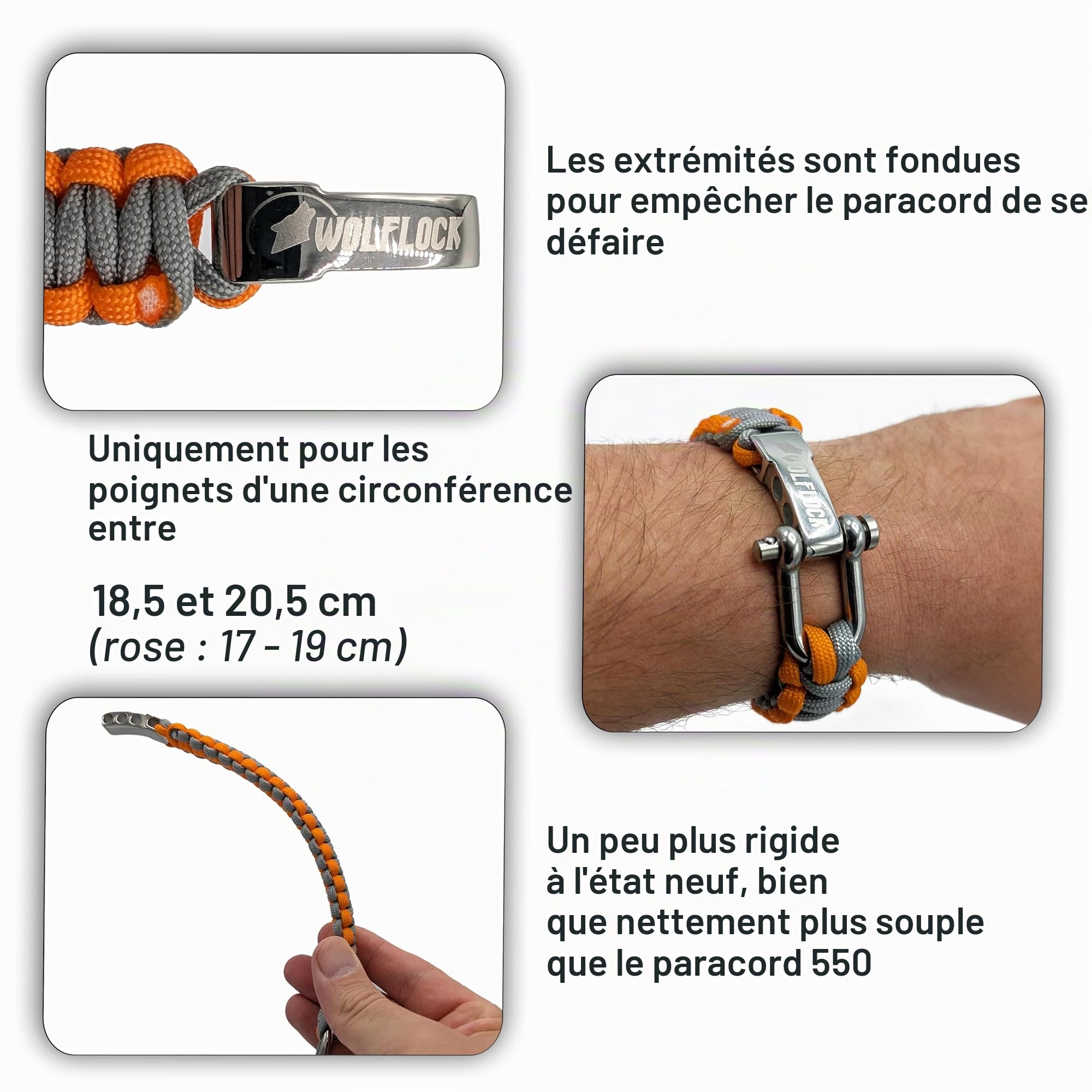 Bracelet paracorde | Bracelet de survie d'extérieur | Noir, Marron, Vert, Noir/Blanc | Fermeture rapide en acier inoxydable | Cadeau pour hommes | Survivalisst