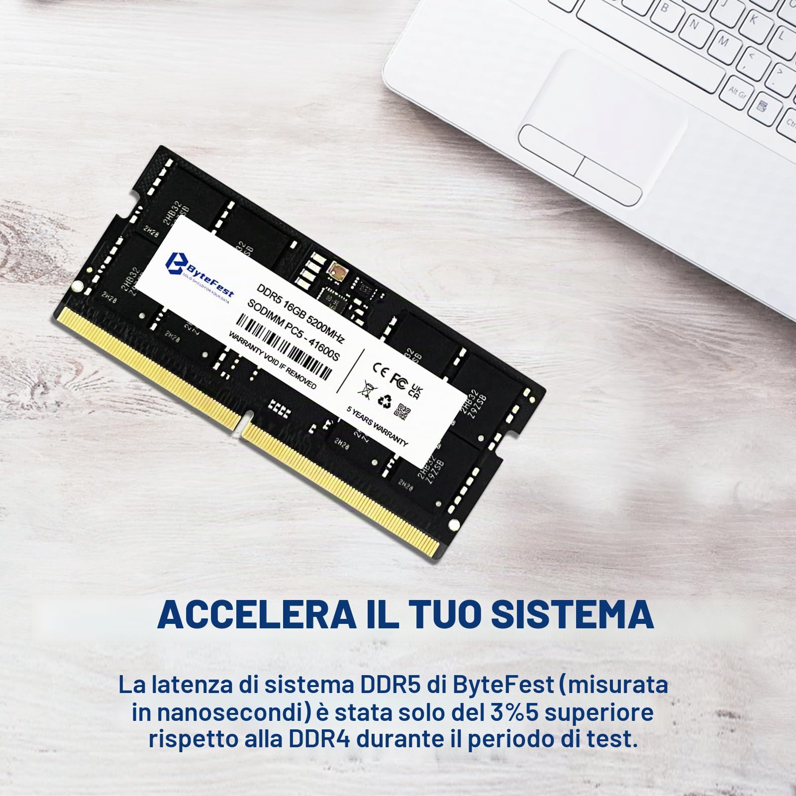 RAM DDR5 16GB 5200MHz PC5-41600 CL42 1.1V SODIMM 262-Pin Laptop/Notebook RAM Moduli di memoria