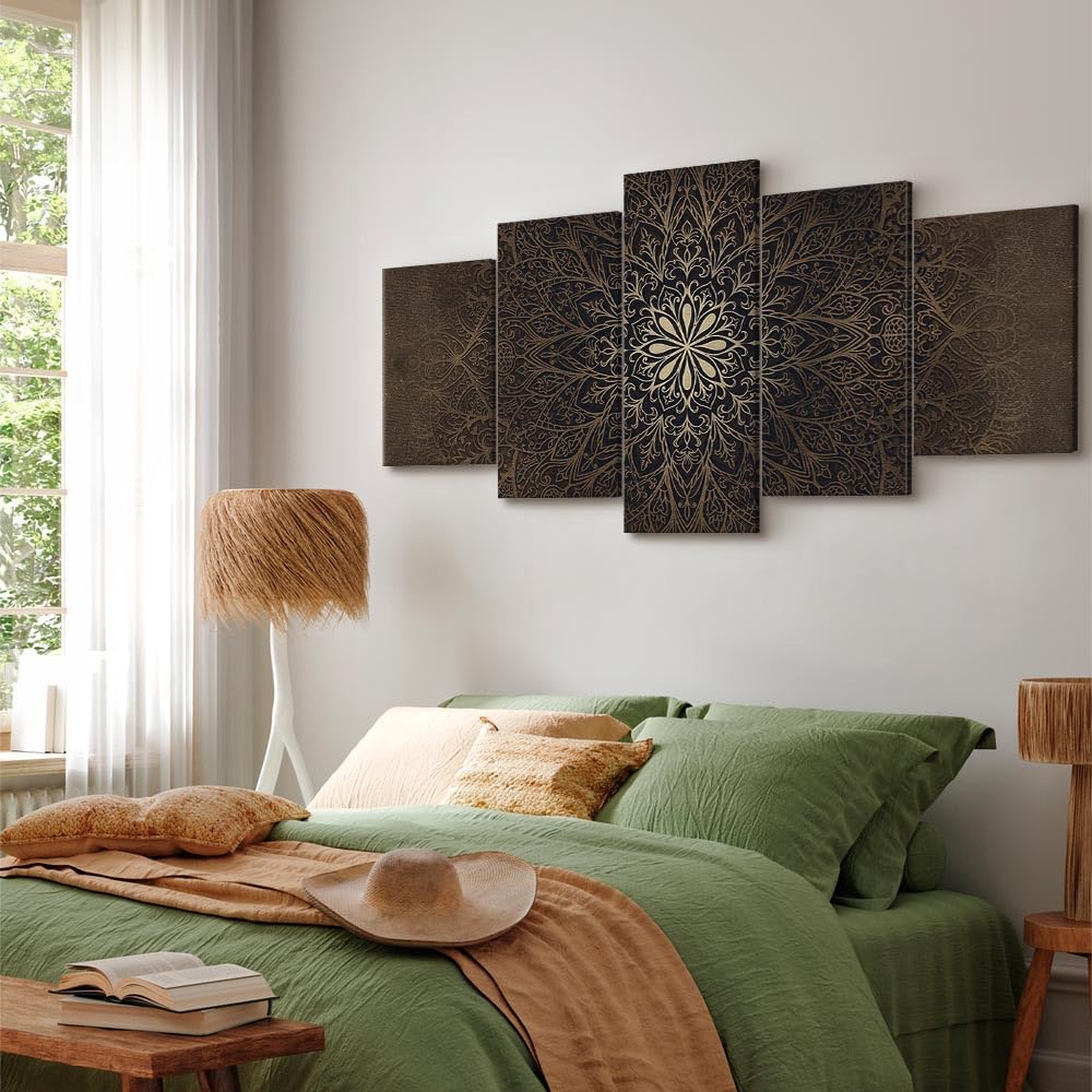 Cuadros B&D XXL - Cuadro en Lienzo Mandala 150x75 cm 5 piezas - Impresión en material tejido no tejido cuadros decoracion salon modernos lienzos decorativos dormitorios - Ornamento f-A-0515-b-n