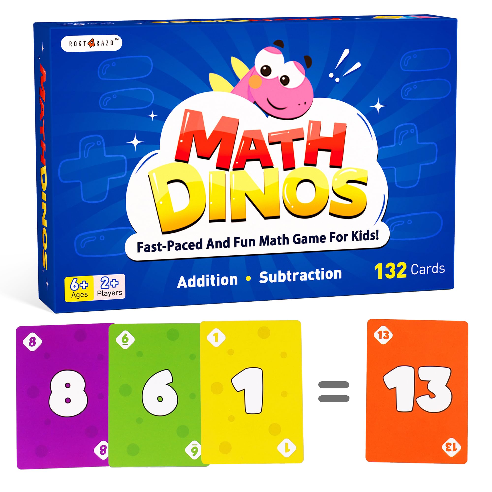 rokt razo Math Dinos Math Card Game for Kids 5 8 Fast-Paced Addition Subtraction Multiplication Division Adjustable Difficulty