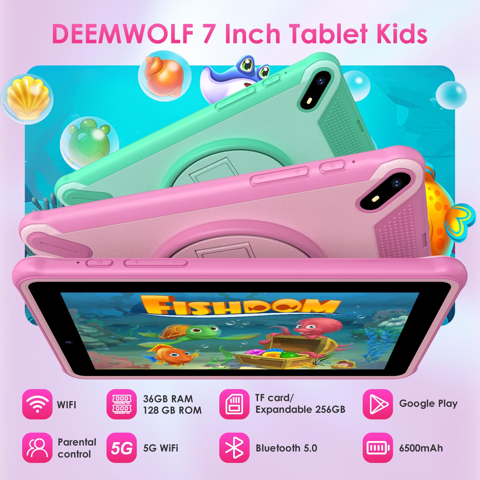 Genérico Tablet 7 Pulgadas Android 15 Tableta 5G WiFi,36 GB RAM+128GB ROM,6580mAh,Rosa
