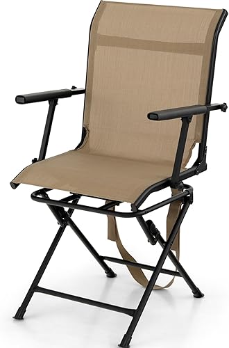 Tangkula Silla giratoria de caza de 360 grados, sillas ciegas con reposabrazos y respaldo de malla, sillas de caza plegables con almohadillas