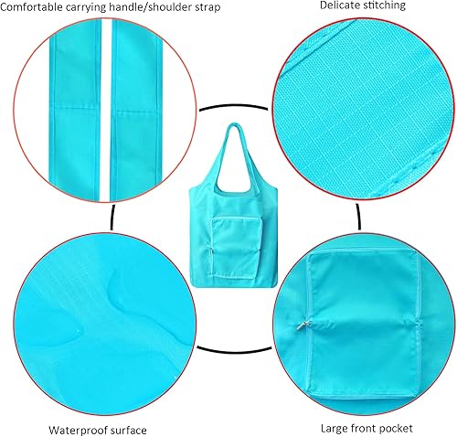 Miniatura 4 de ACBSUSU Paquete de 5 bolsas portátiles de nailon Ripstop, bolsas de almacenamiento para el hogar de gran capacidad, bolsas de comestibles, bolsas de