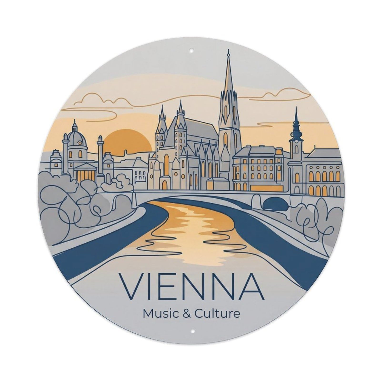 Yrnq Vintage Style Vintage Travel Vienna River Austria Vintage Metal Tin Sign Plaque Wall Decor For Cafe, Club, Garden Round Metal Poster 8X8inch