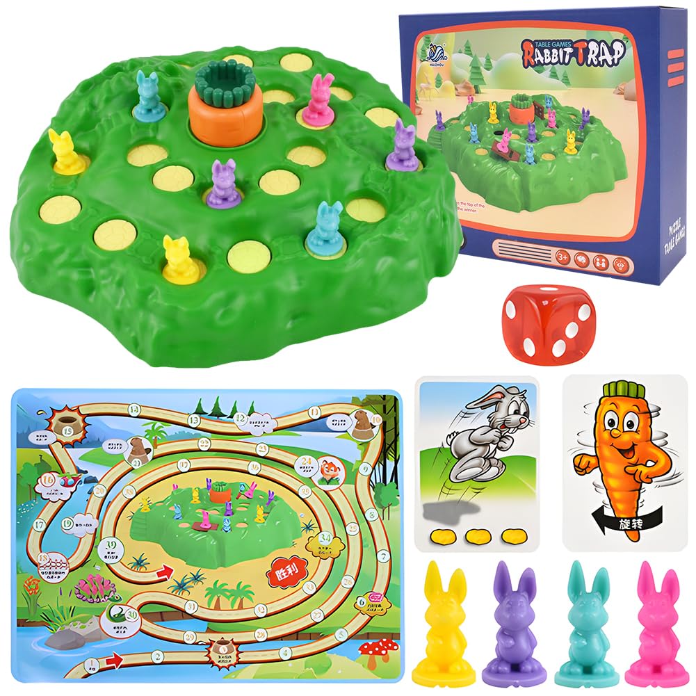 Funny Bunny Game - Wooden Board Game for Kids and Adults, Race to Base Traditional Family Game, Rabbit Flying Chess Set Gift