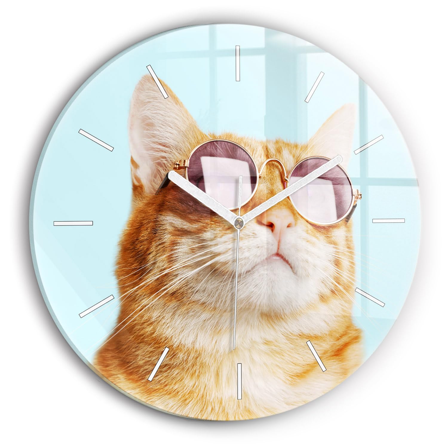Horloge murale en verre Wallfluent chat drôle de 30 cm, mécanisme silencieux pour salon chic