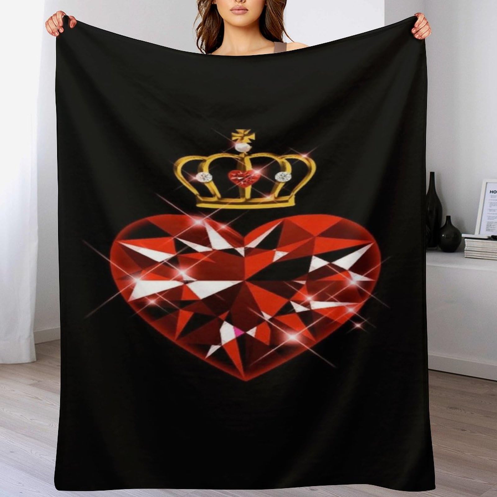 Plaid doux pour canapé couverture polaire flannel cœur rouge cocooning