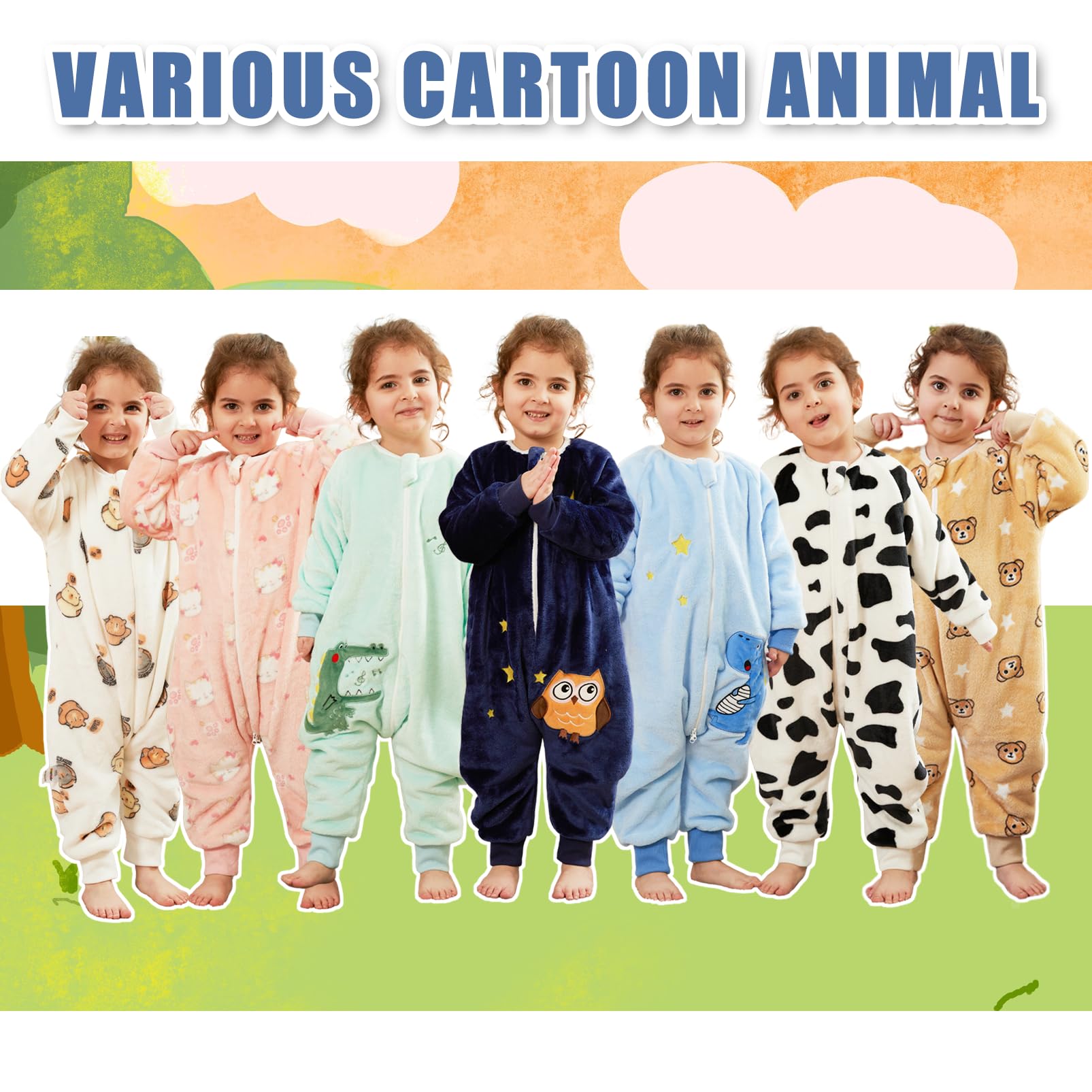 Saco Dormir Bebé con Pies Pijama Saco Bebé, Invierno Franela Pelele Ropa para Dormir con Manga Larga, Pijama Manta Bebé Niñas Niños con Cremalleras Dibujos Animados Buzo Bebé 0-6 Años