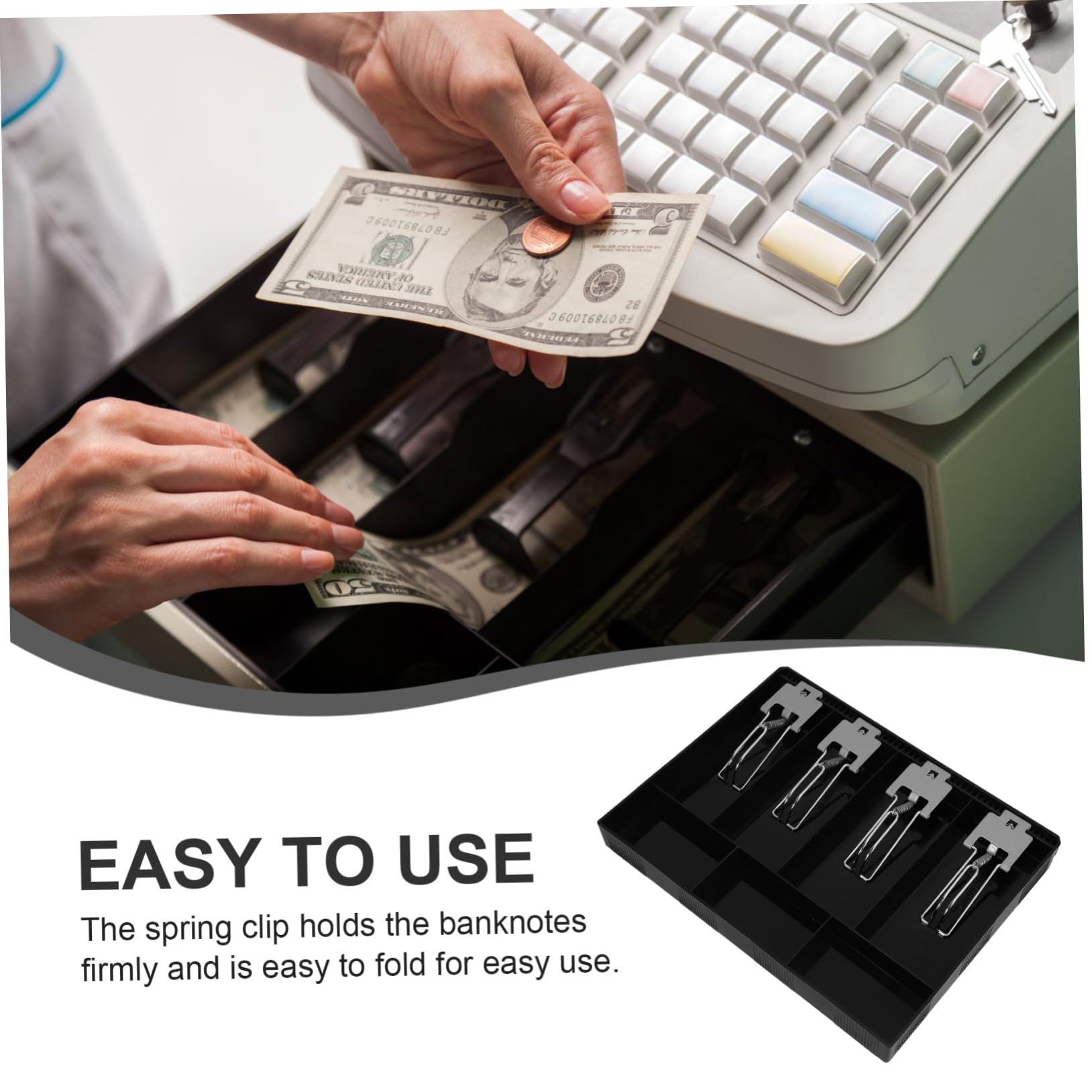 Uonlytech Bandeja Organizadora Compartimentos para Monedas y Billetes Material Plástico y Hierro para Caja Registradora Adecuado para Supermercados y Escritorio