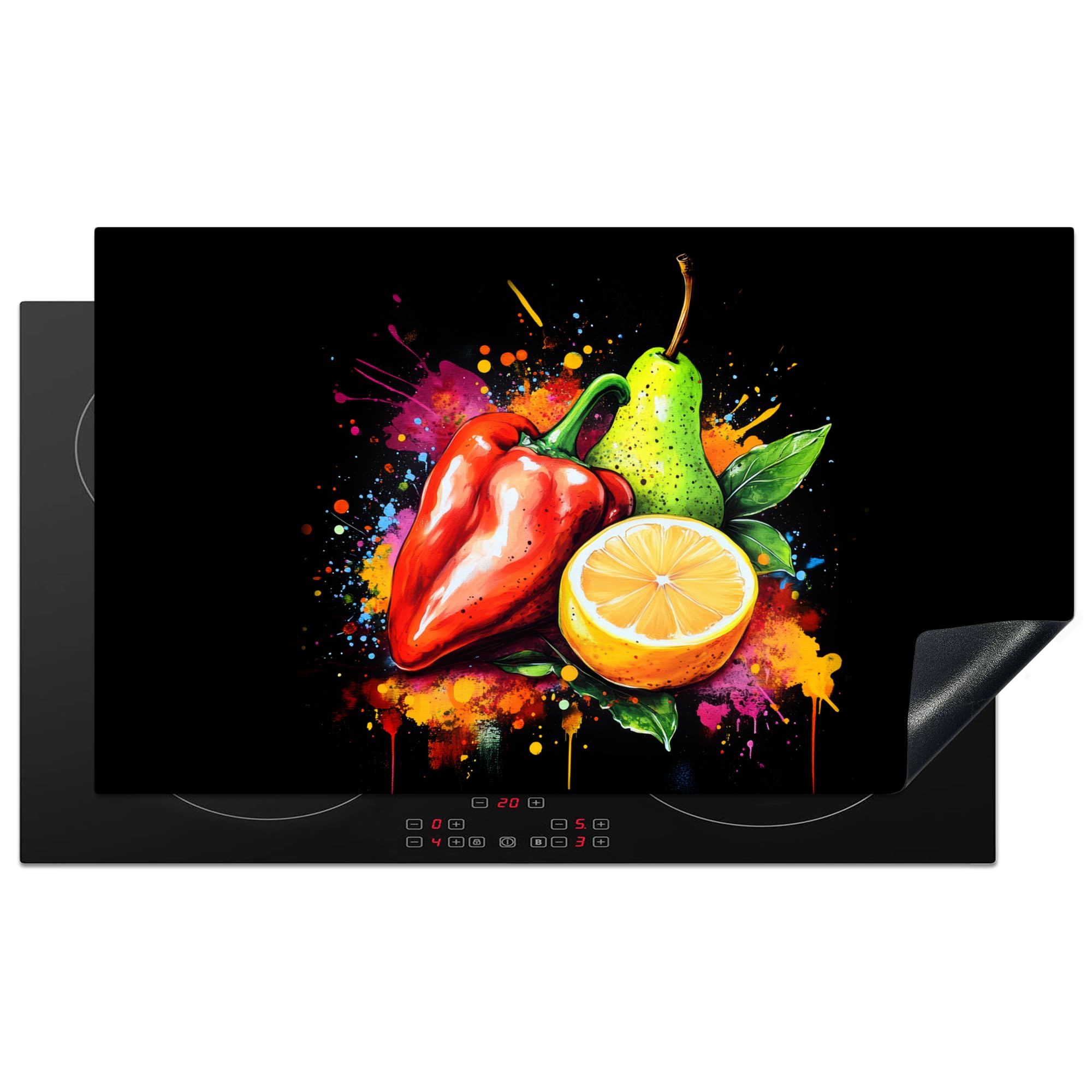 KitchenYeah© Induction Hob Protector Mat 20.3"x35.3" / 89.6x51.6 cm Cooker Top Protectors Cover Ceramic Covers Electric Hobs Vinyl Pepper - Pear - Lemon - Graffiti - Paint - Abstract