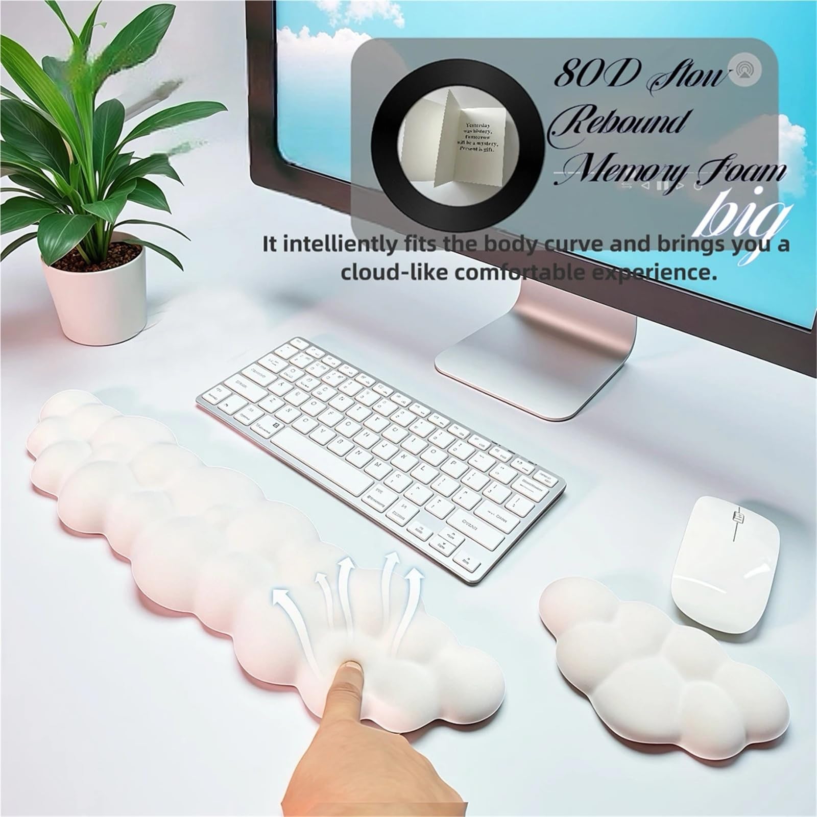 Tappetino Mouse Con Poggiapolsi Poggiapolsi in memory foam a forma di nuvola