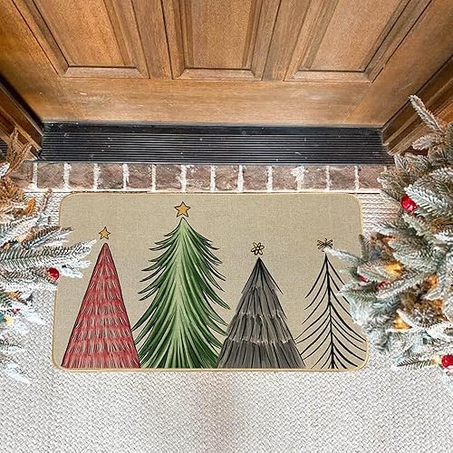 Miniatura 5 de Tapete de Navidad de 17 x 29 pulgadas, tapete decorativo de invierno para árbol de Navidad, tapete de goma antideslizante para interiores y