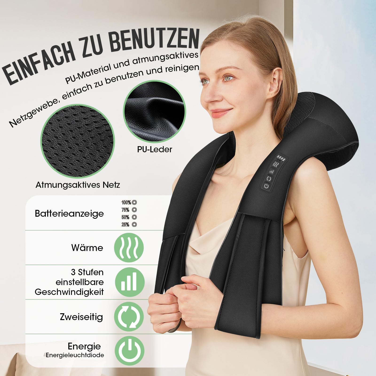 Massagegerät,AERLANG 2026 Kabellos Nackenmassagegerät mit Wärme,Shiatsu Massagegerät 3D Deep Massage,Geeignet zum Massieren von Nacken,Schultern, Rücken usw,Bestes Geschenk