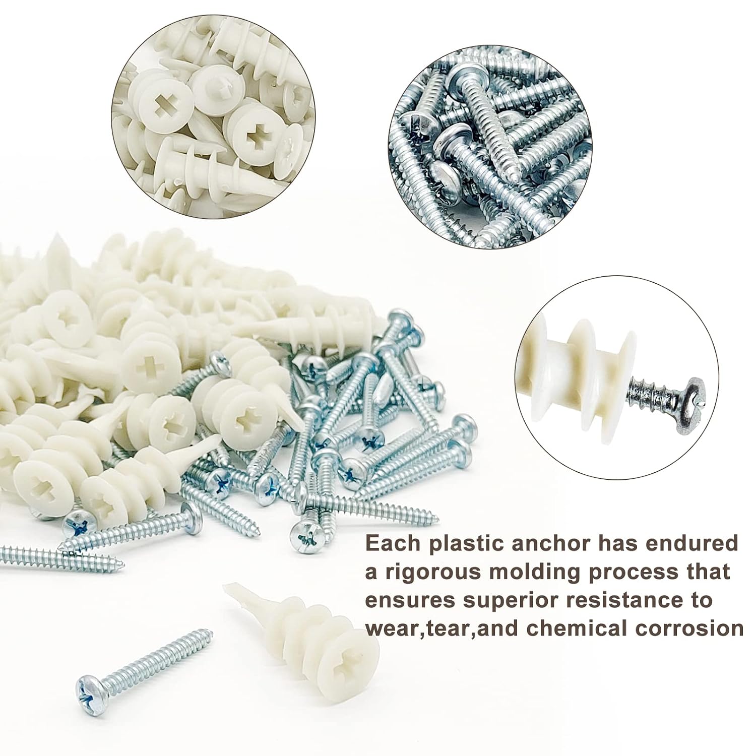 #8 Self Drilling Drywall Threaded Anchors,100 Pcs Wall Anchors and Screws for Drywall,50 Plastic Dry Wall Sheetrock Anchors +50# 8x1-1/4'' Phillips Screws Assortment Kit for Wall Hanging and Mounting