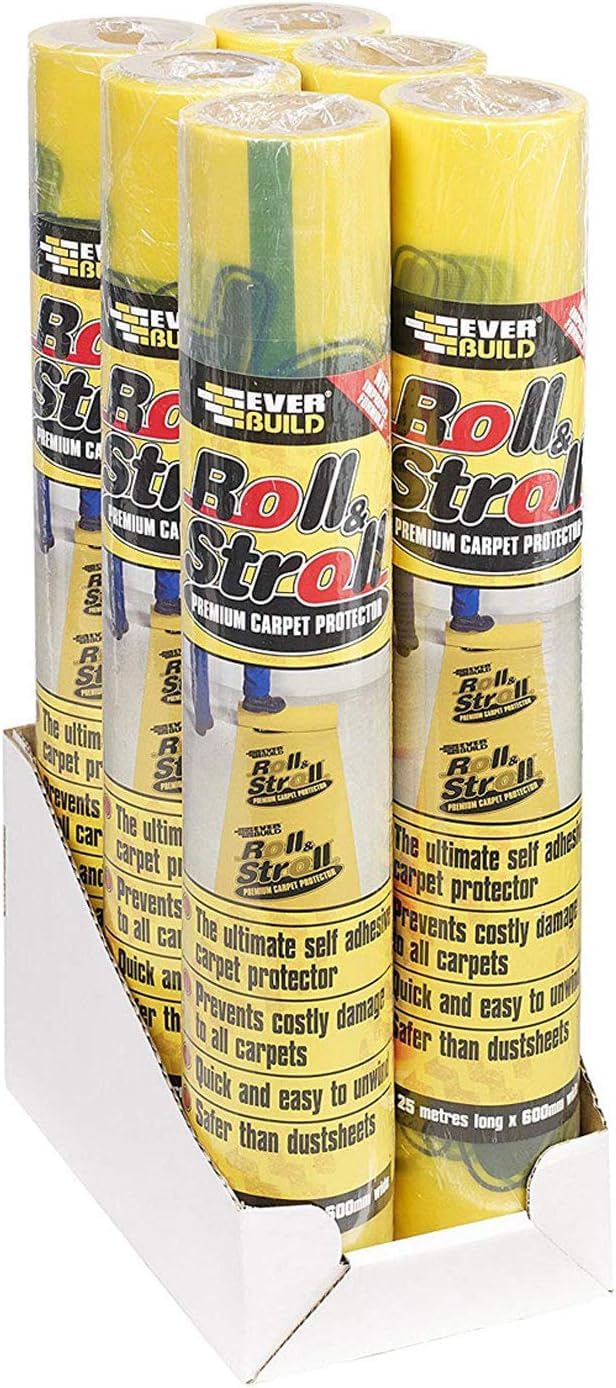 Roll & Stroll Premium Carpet Protector - DIY Self Adhesive Floor Protection for Carpets – Roll and Stroll Floor Paint Protectors – Waterproof Sturdy Trip Free Hard Floor Film Covering (25 Metres)