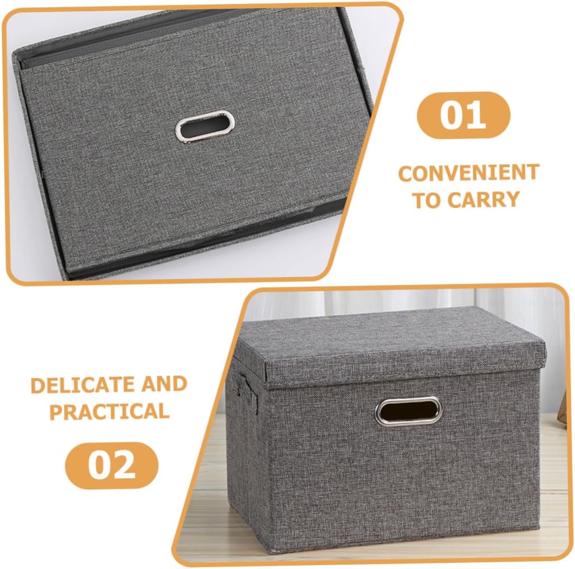 Happyyami Foldable Cotton and Linen Storage Basket Clothes Storage Cube with Handles for Organizing Laundry Accessories Stylish Home Bin Grey