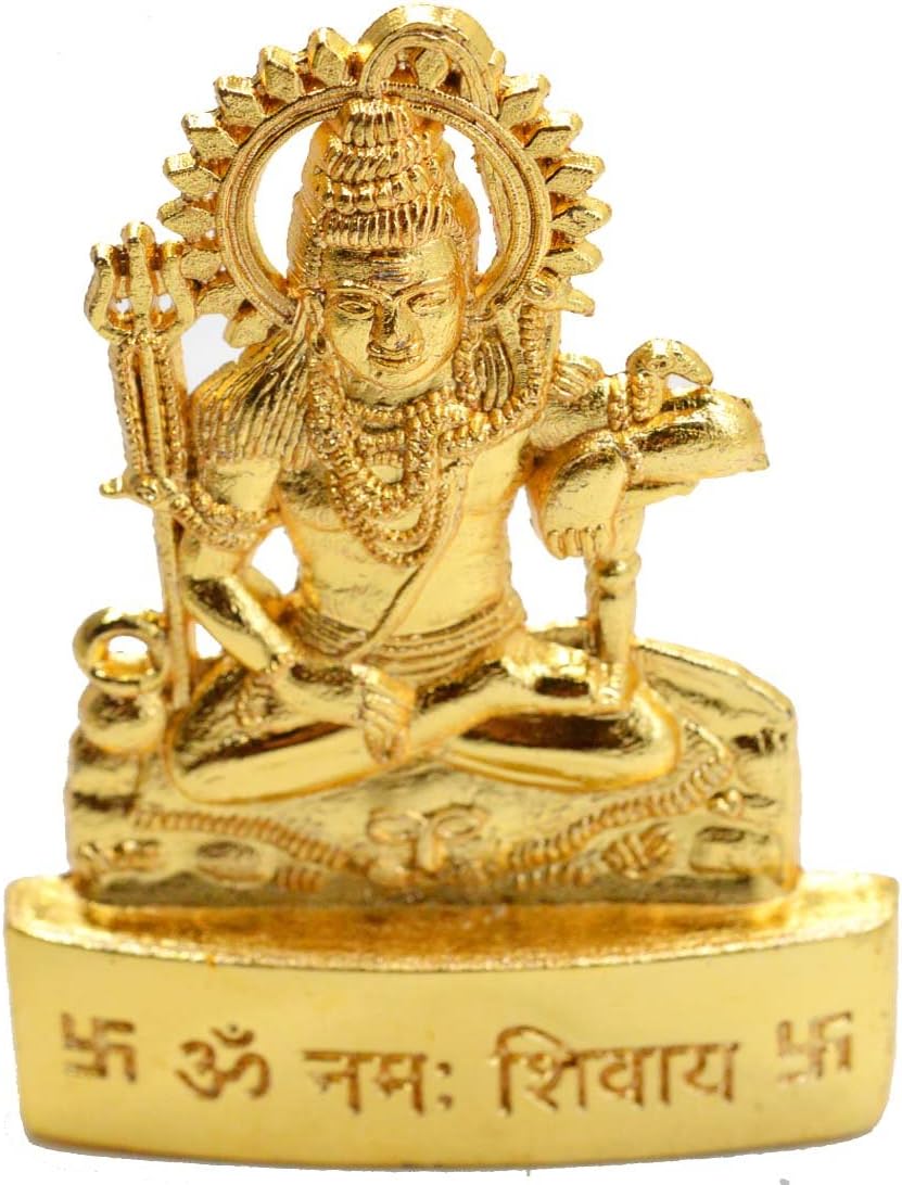 faynci Metal God Lord Shiva Om Namah Shivaya Idol, 7 cm and width and length are 5 cm and 1 cm, Golden Plated