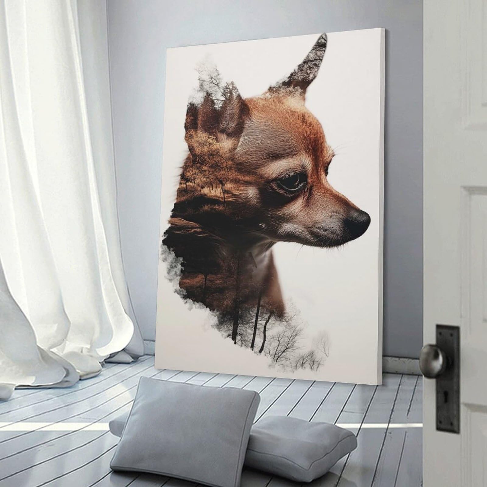 Junmoney Dog with Forest Overlay Canvas Art Print 20x30inch(50x75cm), for Bedroom Decor, Cosy Corners Or Studios, An Easy Wall Refresh for Bedrooms