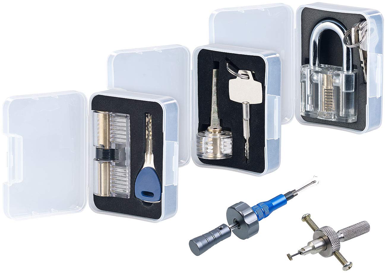 AGT Dietrich Türöffner: Profi-Lockpicking-Set mit 19 Werkzeugen und 4 Übungsschlössern (Dietrich Werkzeug, Türöffner, Experimentierkasten)