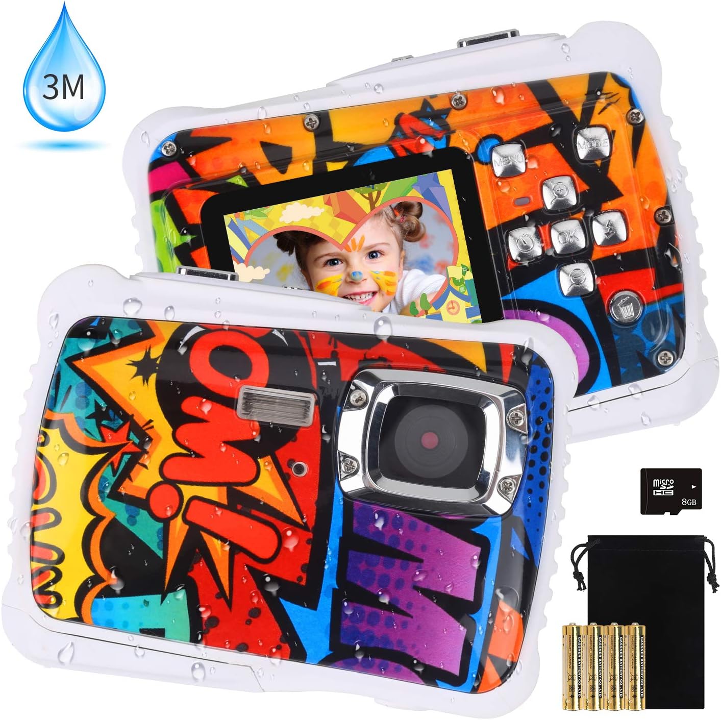 [2019 Newest Kids Camera] Kids Waterproof Camera, DECOMEN Digital Underwater Camera for Boys and Girls, 12MP HD Action Sport Camcorder with 2.0" LCD, 8X Digital Zoom, Flash, Mic and 8G SD Card.