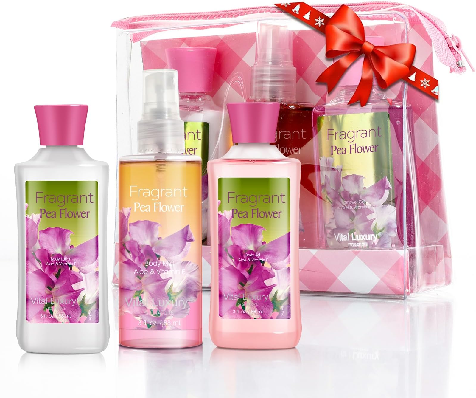 Bath & Body Care Travel Set Pea Flower Scent Home Spa Set with Body Lotion, Shower Gel and Fragrance Mist