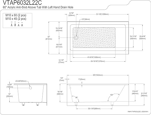 Miniatura 6 de Kingston Brass VTAP6032L22C Oriel - Bañera para alcoba (acrílico, 60.0in), color blanco