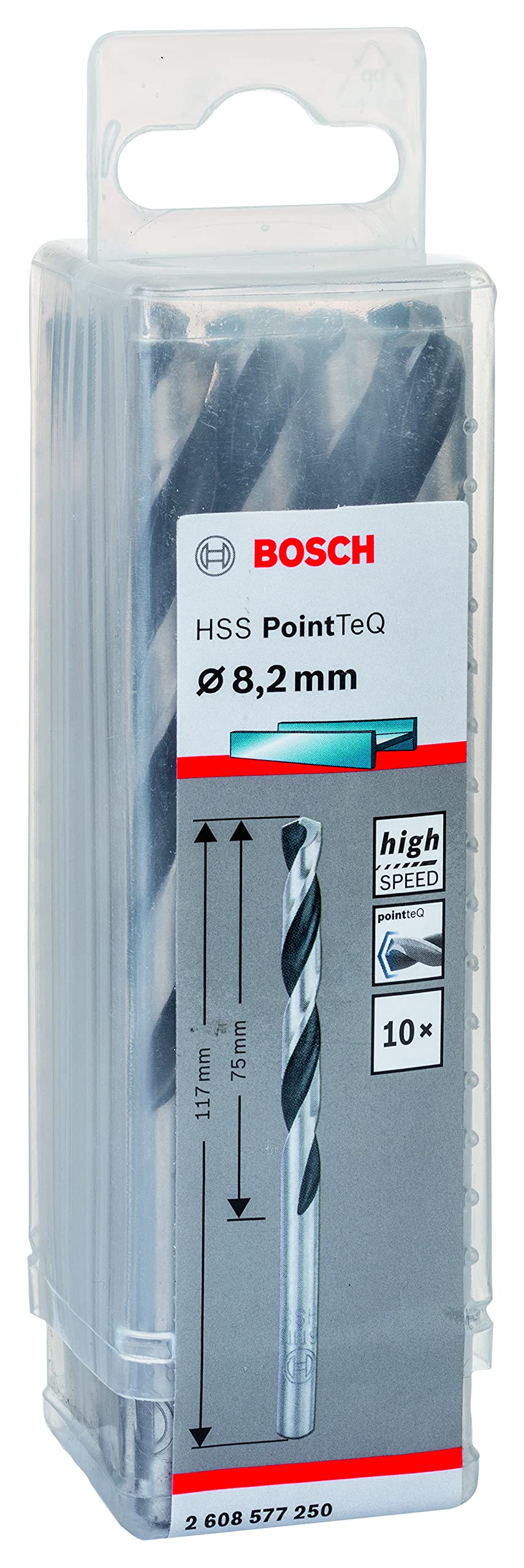 Bosch Gr Professional 10-Piece Pointteq Hss Twist Drill Bit (For Metal, 8.2 X 75 X 117 Mm, Drill Driver Accessories)