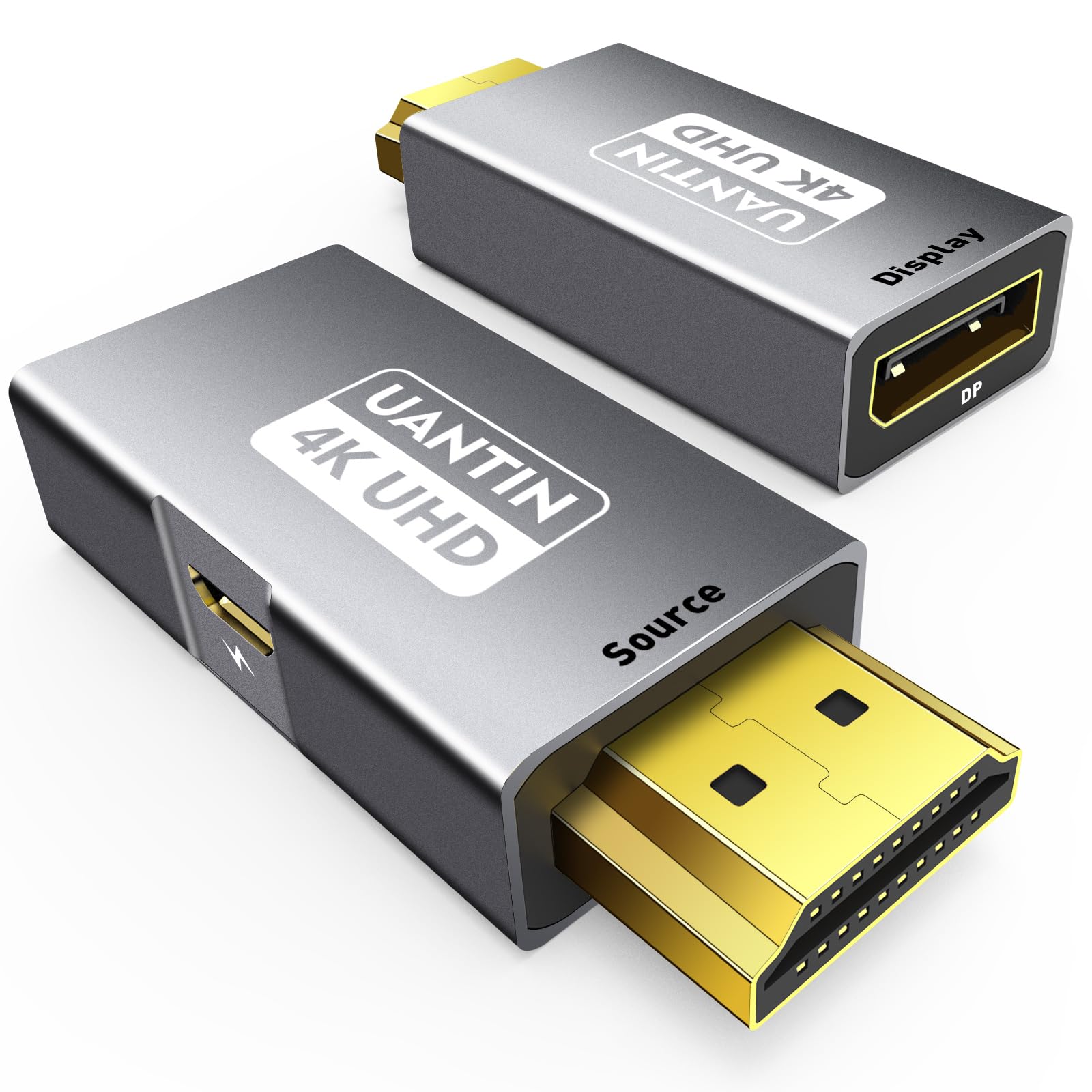 UANTIN Adaptateur HDMI vers DisplayPort (4K 60Hz, 1080p 120Hz) Convertisseur unidirectionnel HDMI mâle vers DP femelle [Pack de 2] pour moniteur compatible avec GPU, ordinateur portable, AMD, NVIDIA
