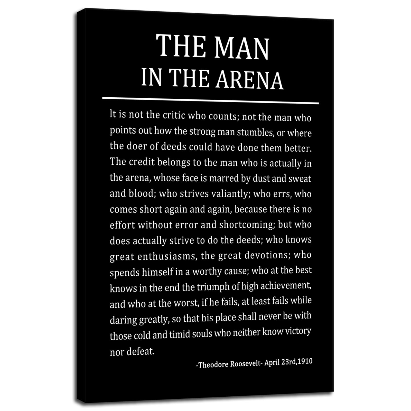 Inspirational Wall Art Office Wall Decor Motivational The Man In The Arena Poster Inspiring Quote Canvas Print Positive Canvas Painting Home Decor Framed Artwork<12 x 18 inch> — image 1