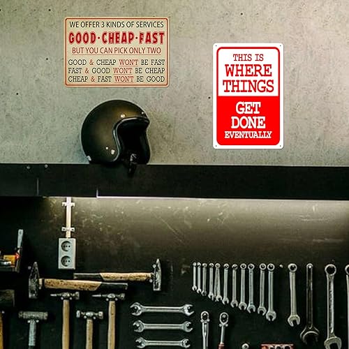 Miniatura 5 de Letrero de metal divertido para garaje para hombres, decoración de taller, letrero de humor retro, conversiones de garaje, carteles, sarcástico,