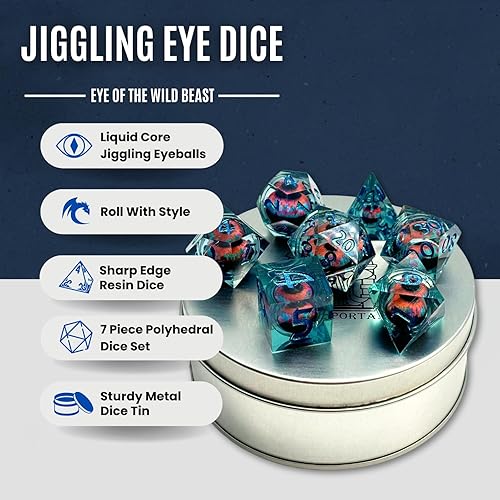 Miniatura 2 de Sage's Portal Jiggling Eye - Juego de dados poliédricos DND de resina de borde afilado de 7 piezas (Eye of The Wild Beholder)