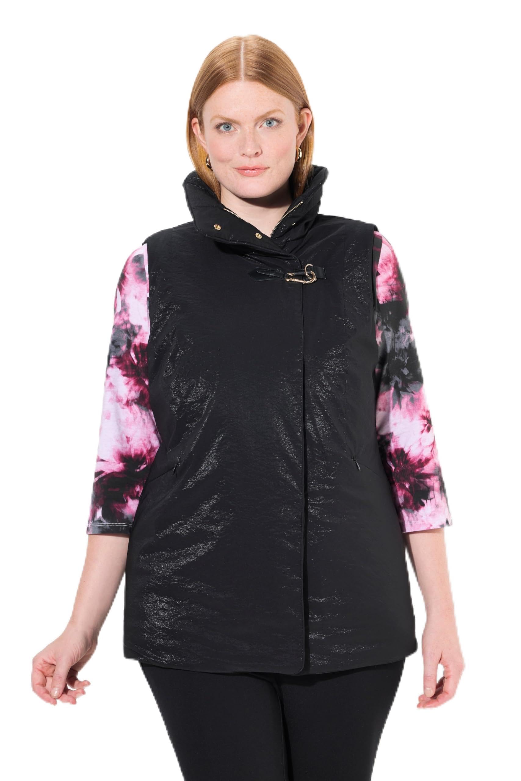 Ulla Popken Damen große Größen Übergrößen Plus Size Weste, Schmuckverschluss, Stehkragen, Komplettfutter 834756