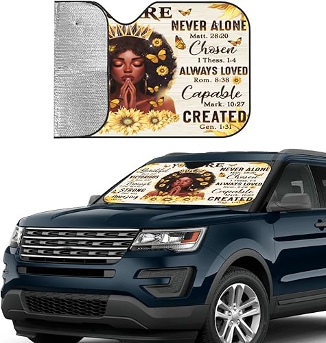 Miniatura 25 de Parasol para parabrisas de niña negra afroamericana y girasol, parasol plegable para automóvil, camión, SUV, auto, 30 x 55 pulgadas Girasol,Chica