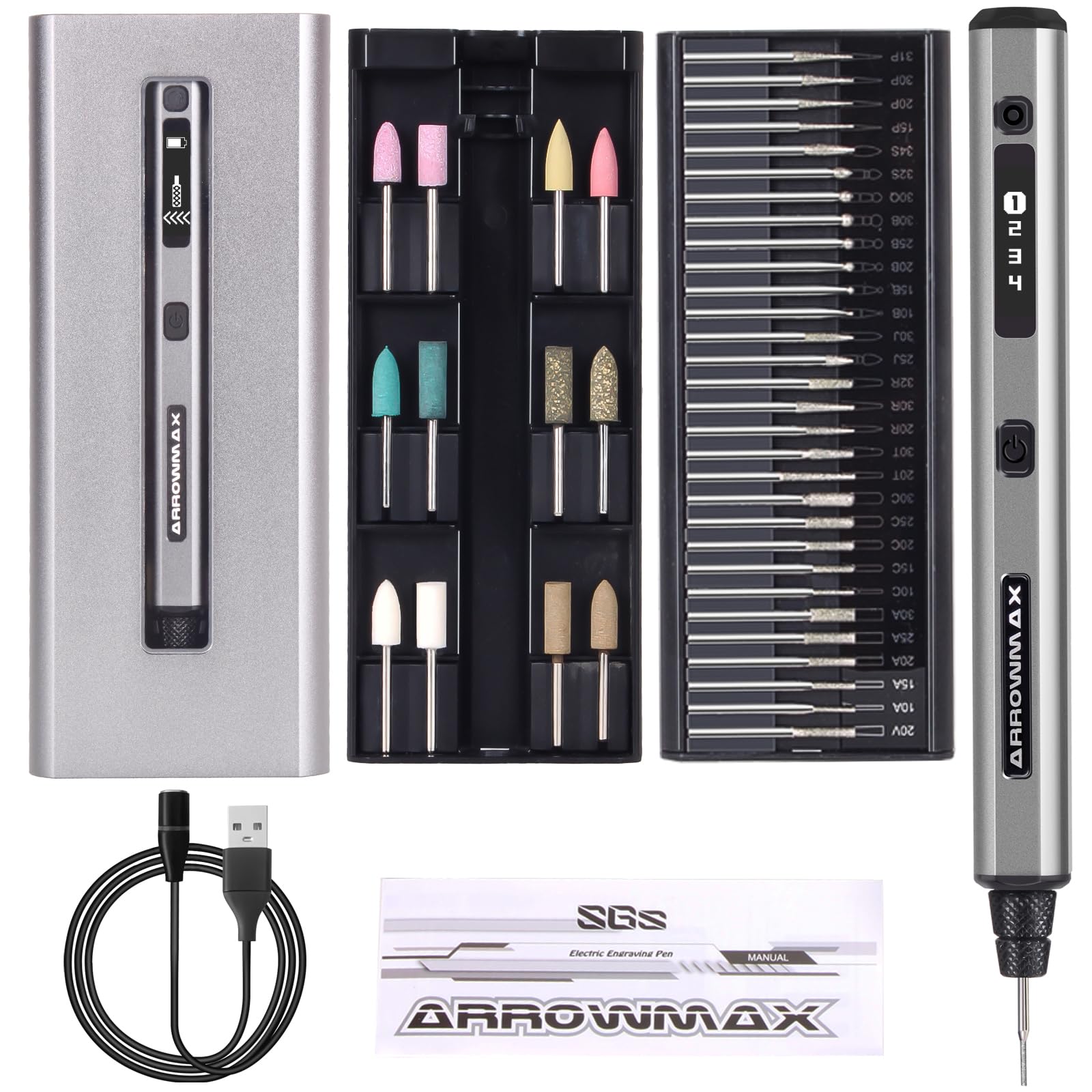 ARROWMAX Engraving Pen for Metal Wood Glass Plastic with OLED, 30000 RPM | Engraver Pen T…