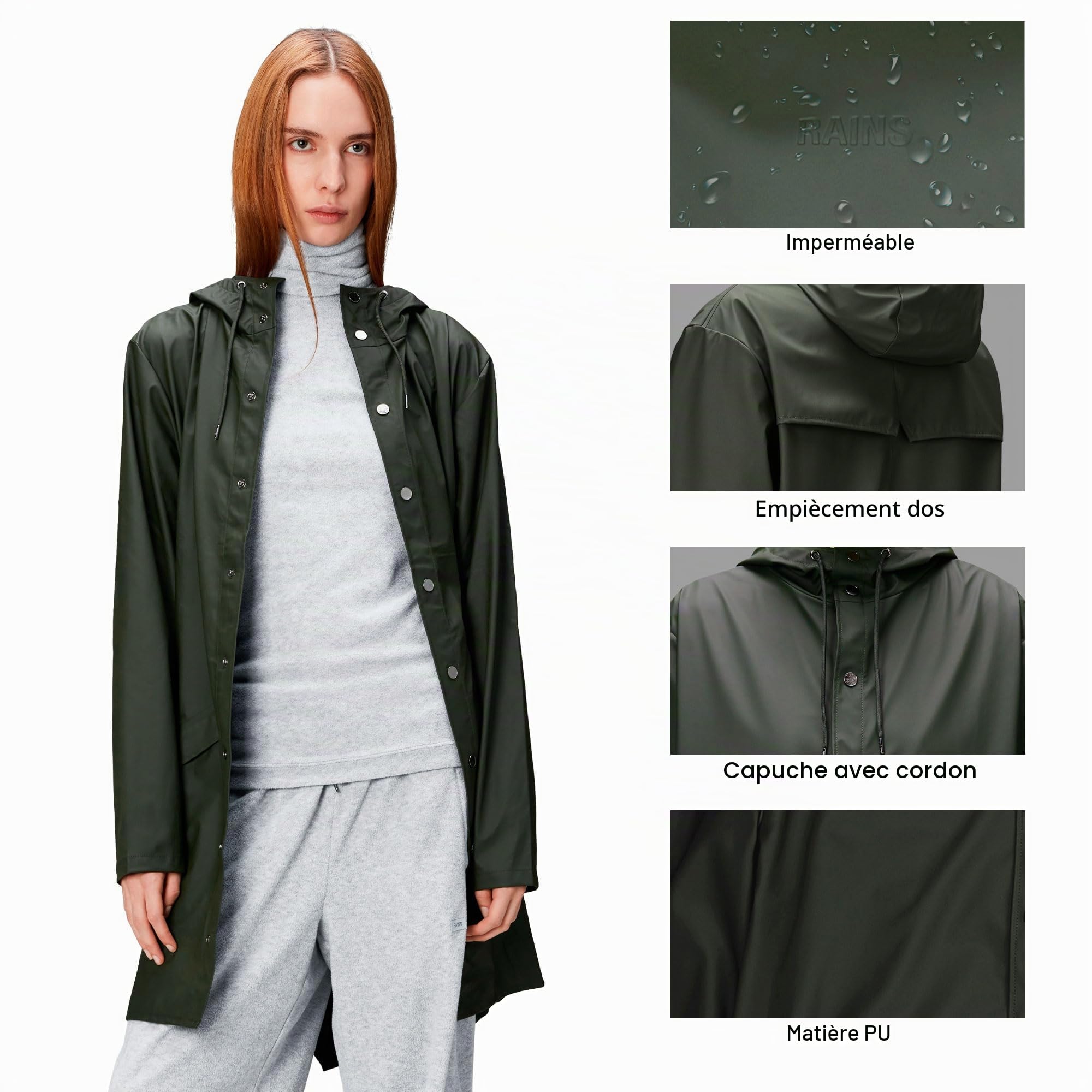 RAINS Long Jacket Veste imperméable Mixte