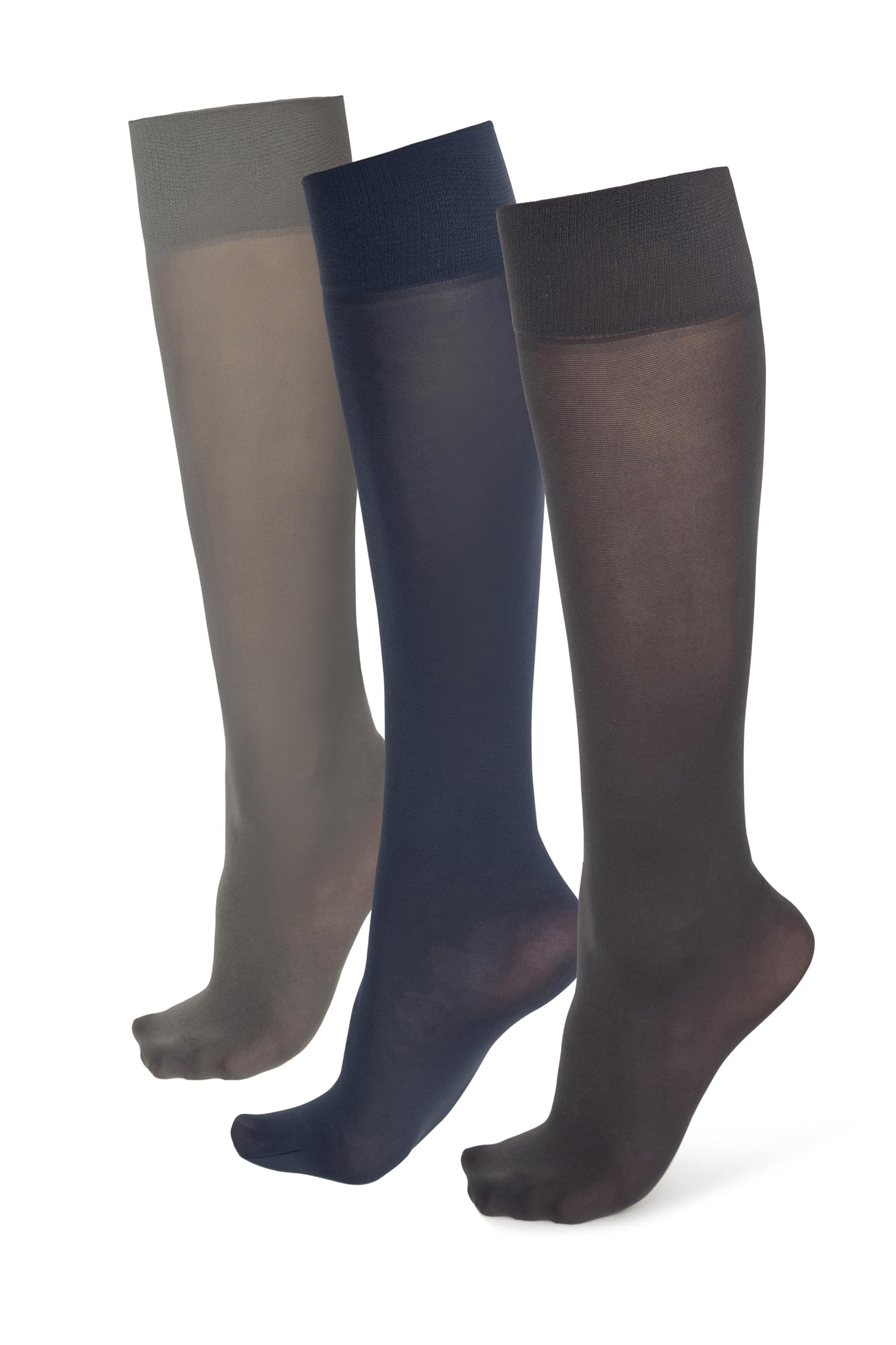 NOQ Women Socks Ladies Knee-highs Plain 40 DEN Opaque Microfiber Matte Classic with Comfort Top One Size Socks Marta, Multicolor 3-Pack