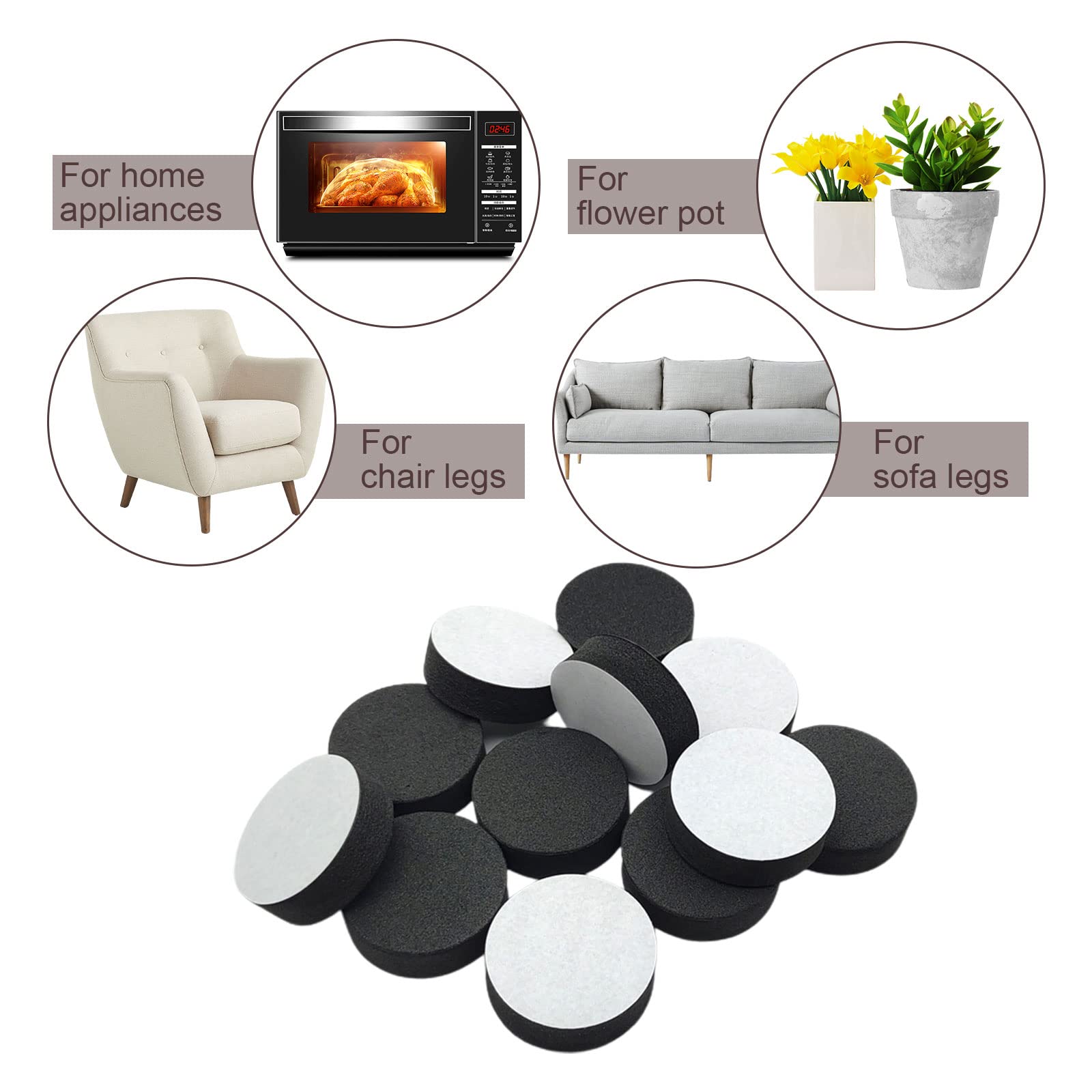 MIVAIUN 40 Piezas Pies para Macetas Invisibles Elevadores para Maceteros, Pie Antideslizante con Adhesivo Almohadillas de EVA para Plantas y Macetas Al Aire Libre Negra, Evitar arañazos en el Suelo